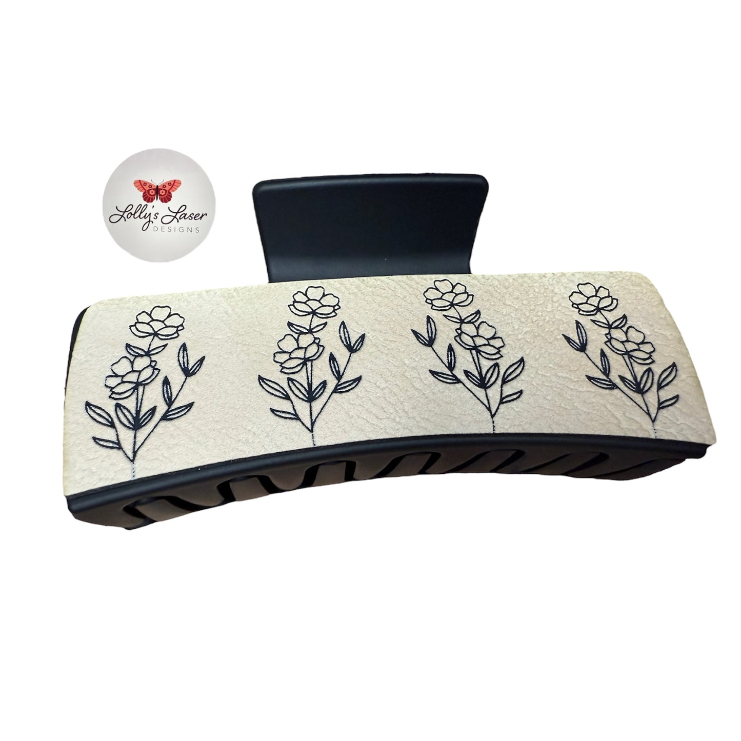 4” Leather Floral Print Hair Clip