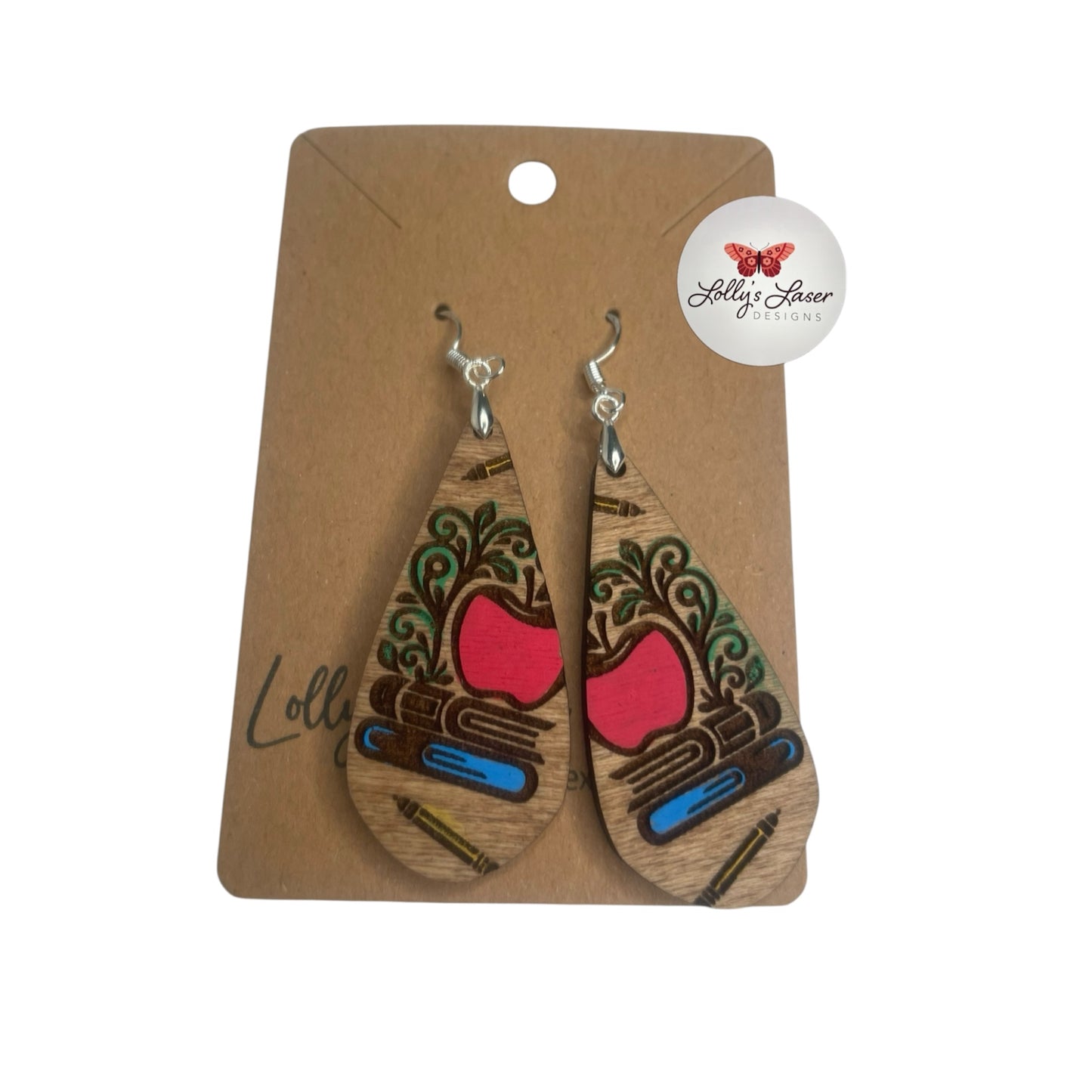 Apple with Books Dangle Earrings