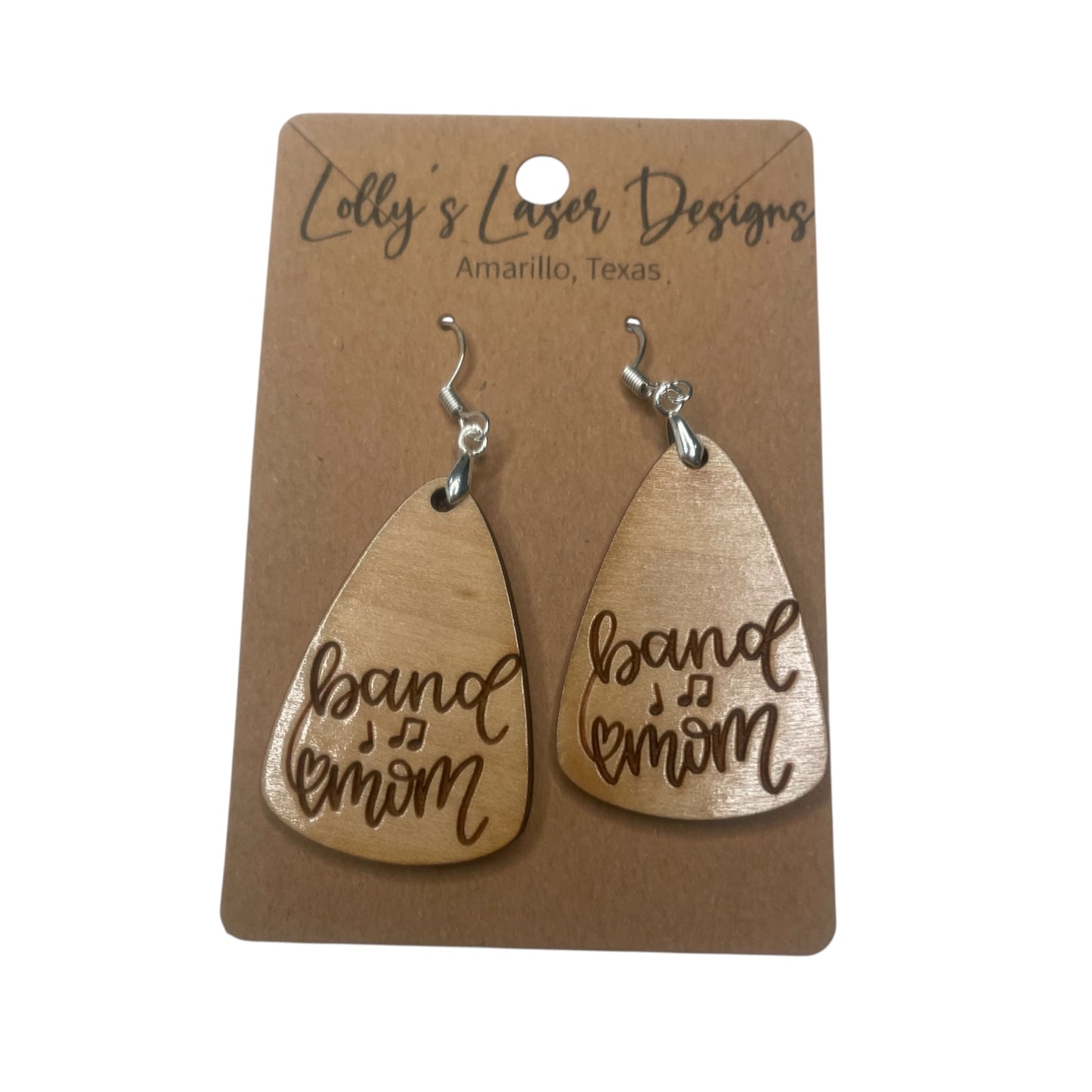 Band Mom Engraved Dangle Earrings