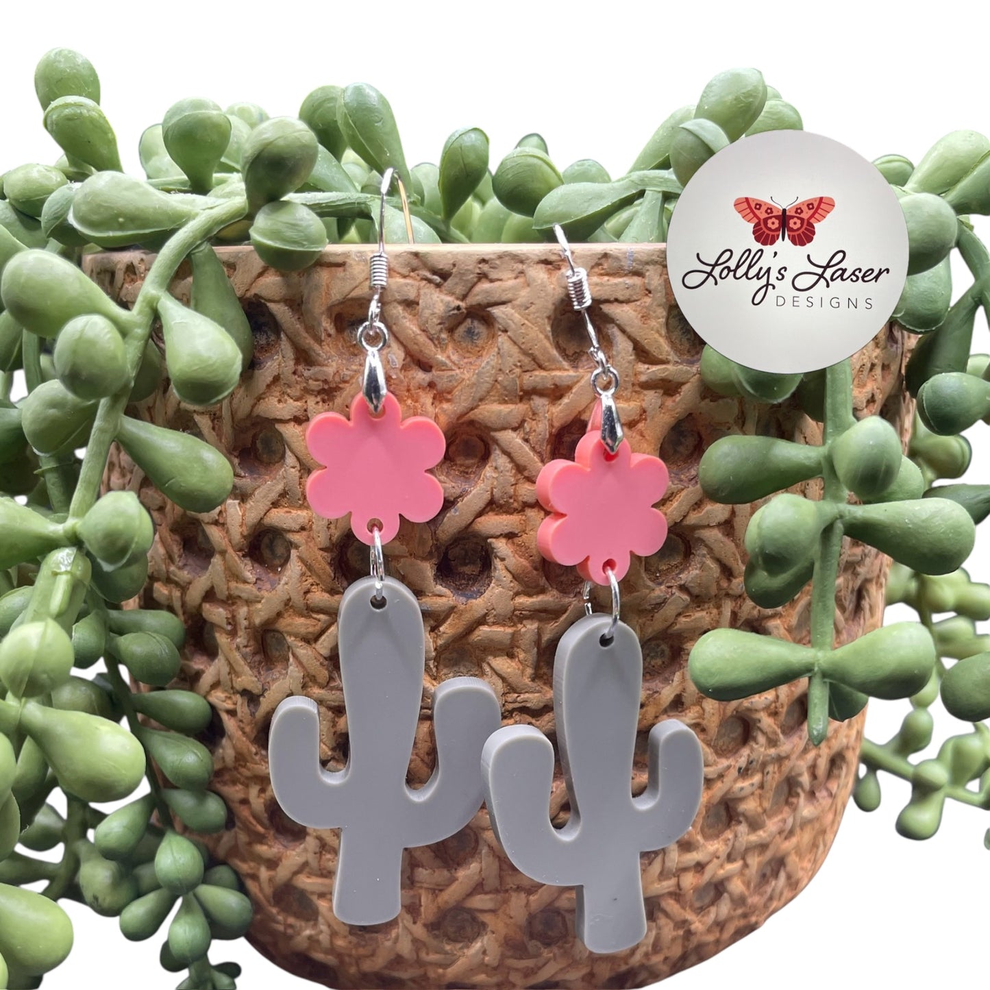 Cactus w/Flower Dangle Earrings