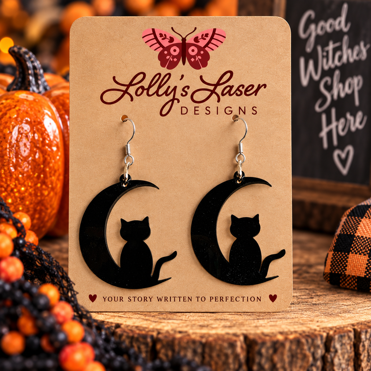 Cat with Moon Earrings