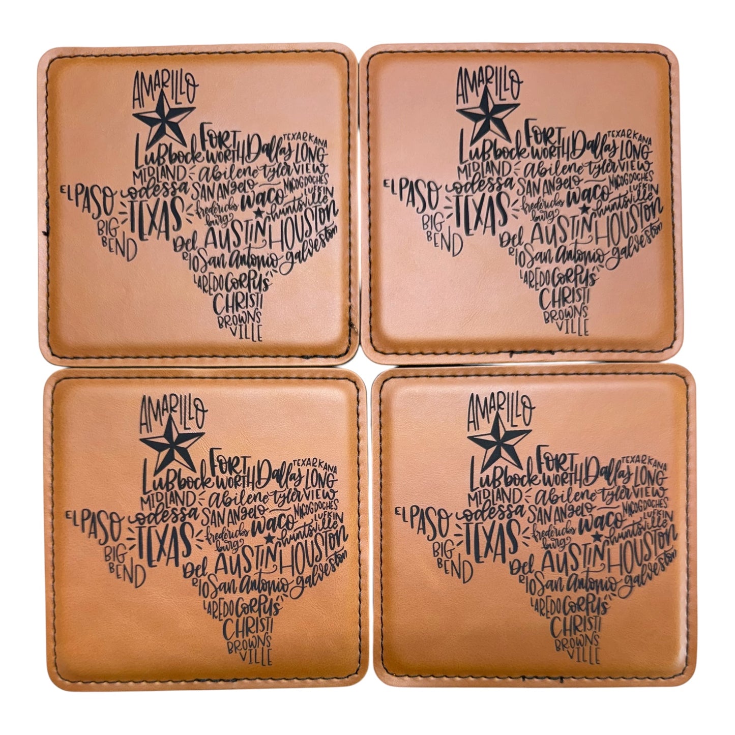 Texas Cities Leatherette Coasters