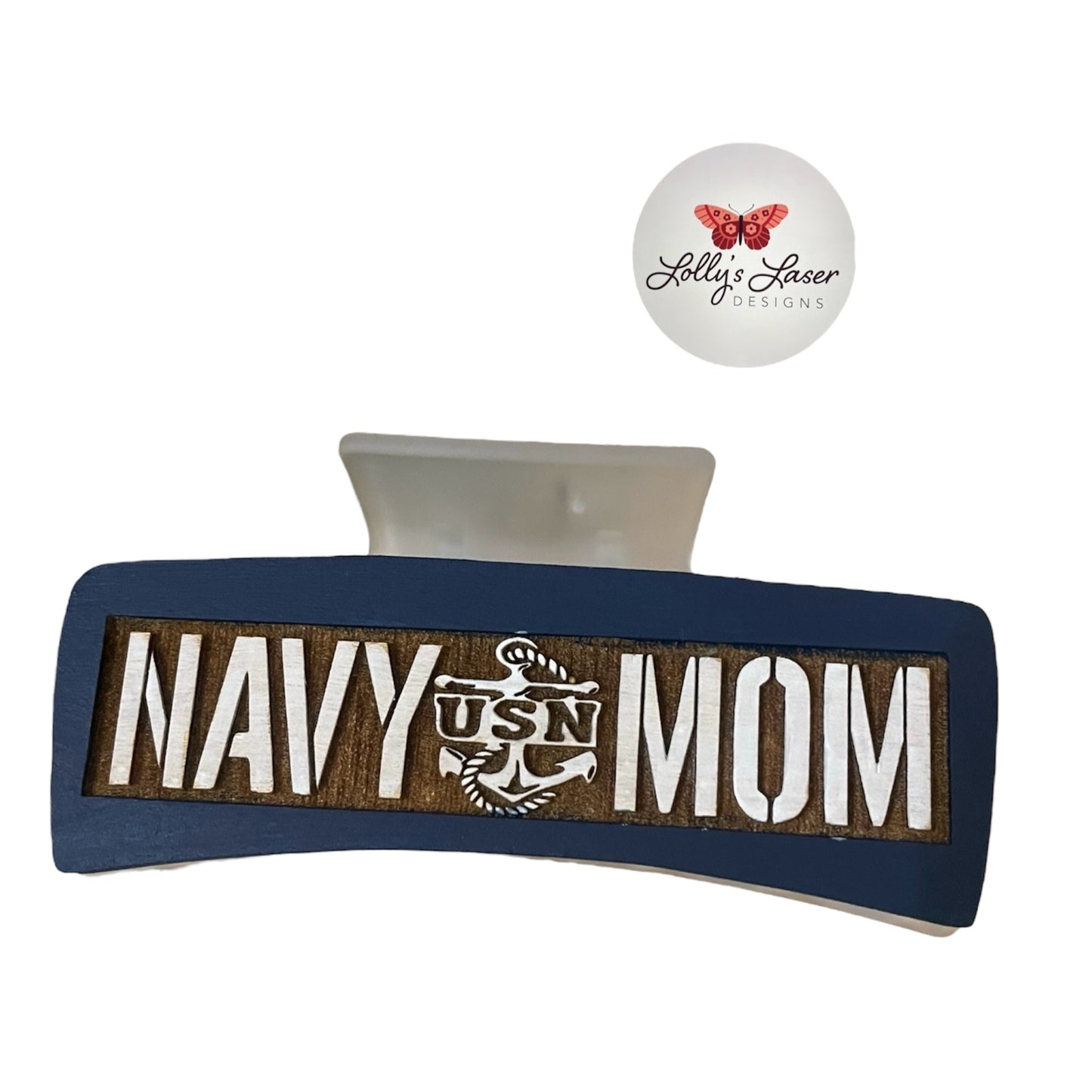 Navy Mom 4” Hair Clip
