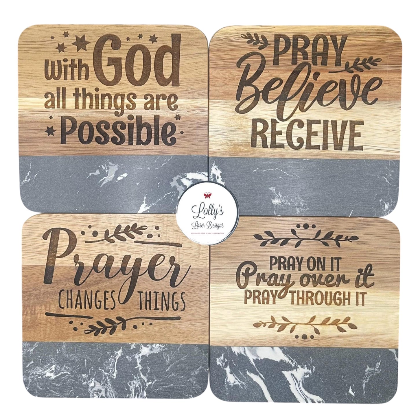Prayer Marble Wooden Square Coasters