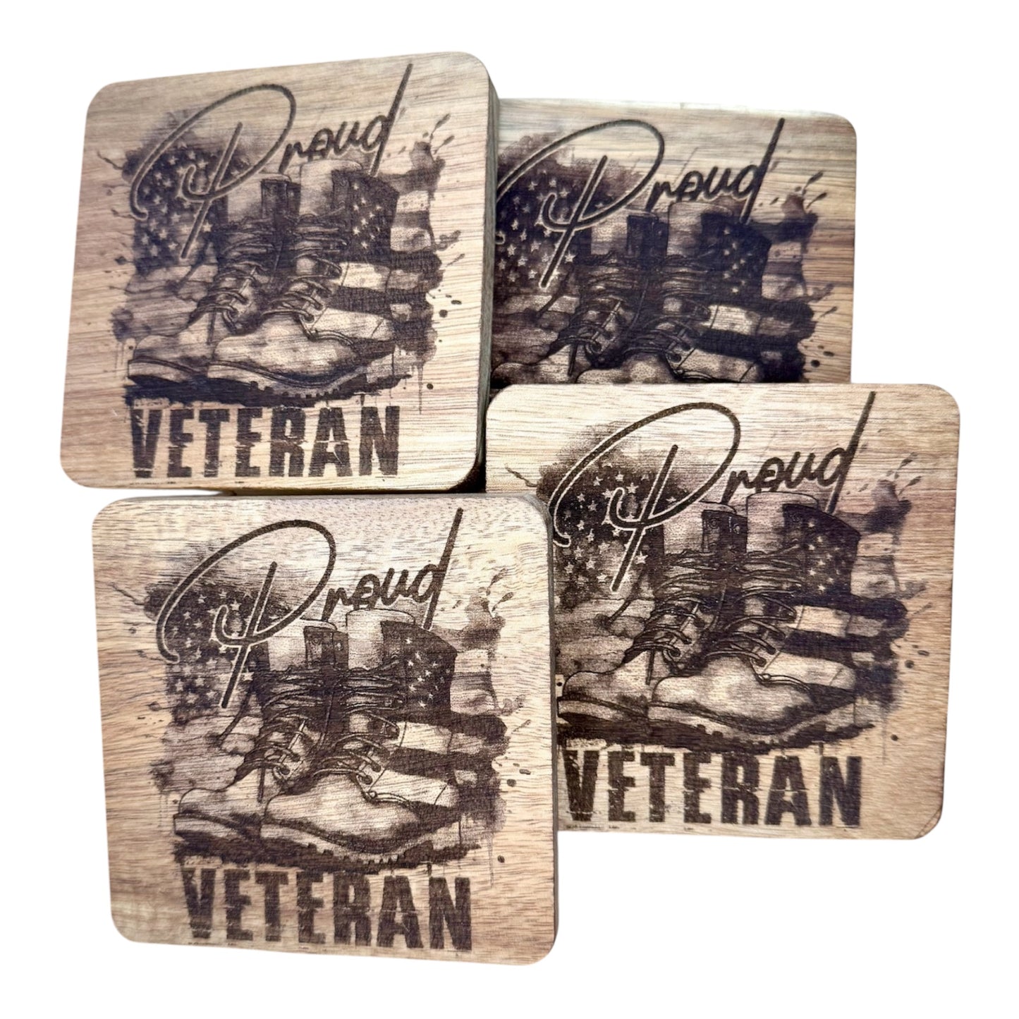 Coasters-Proud Veteran with Boots and Flag
