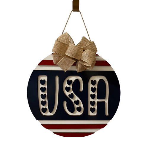 14” USA with Hearts Sign