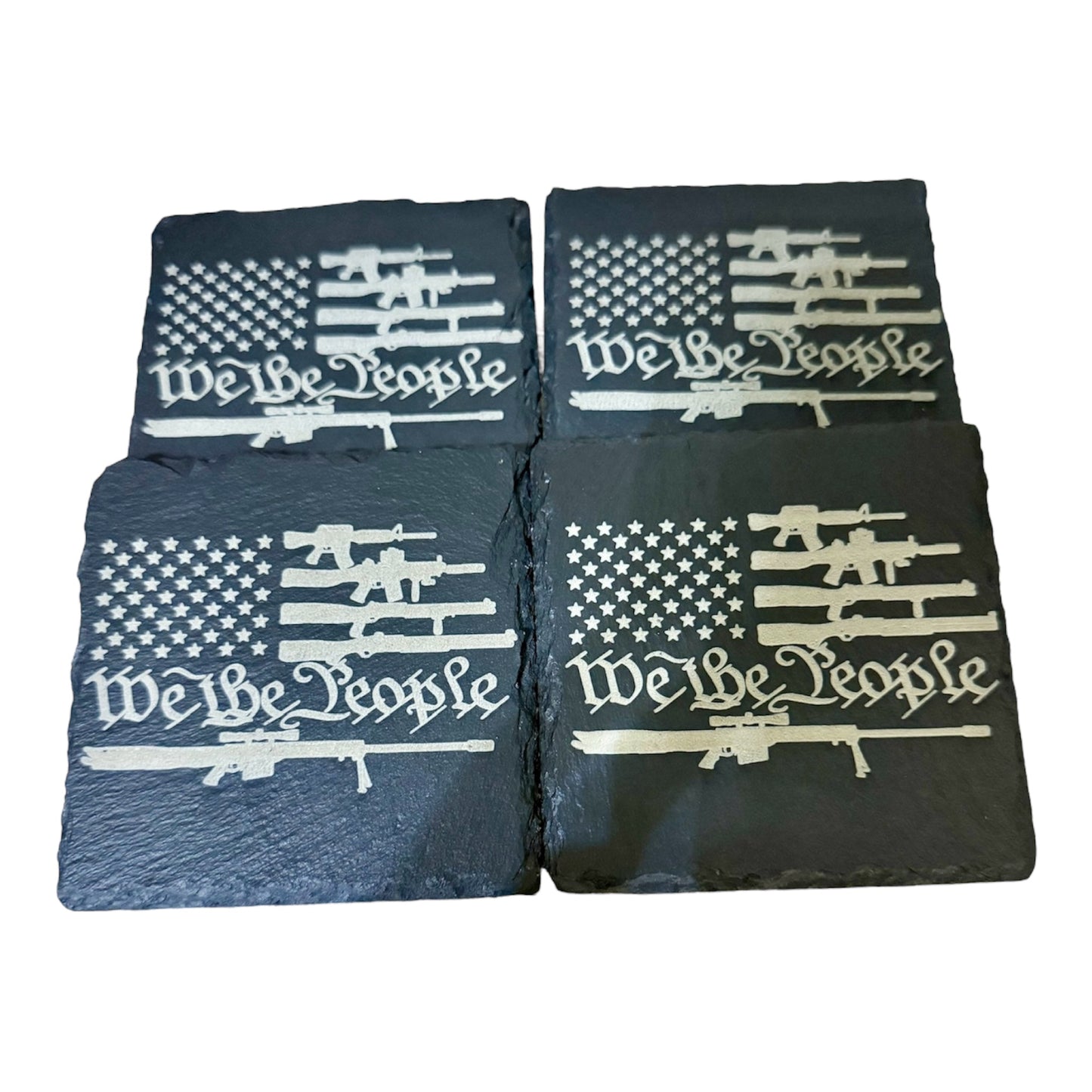 American Flag with Guns Slate Coaster Set