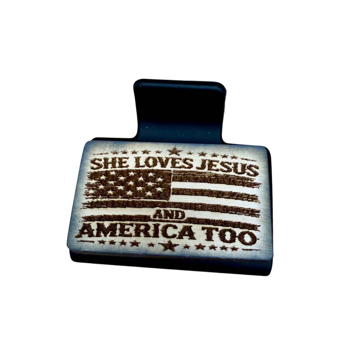 2” She Loves Jesus & America Too Hair Clip