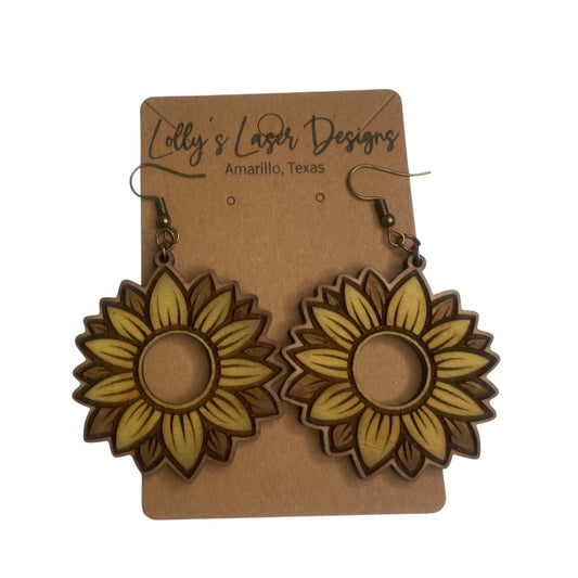2” Sunflower Hoop Dangle Earrings