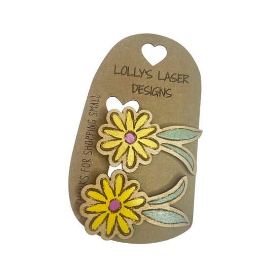 Wooden Yellow Flower Barrettes