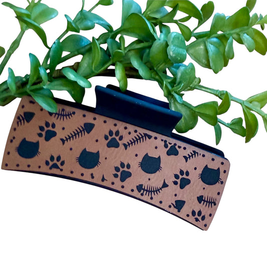 Cat & Fish Bone 4” Hair Clip