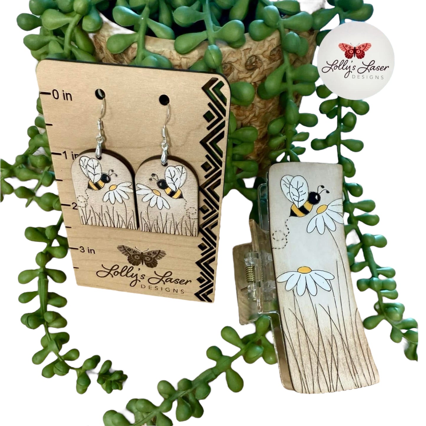 Flower Bee Dangle Earrings and 4" Hair Clip