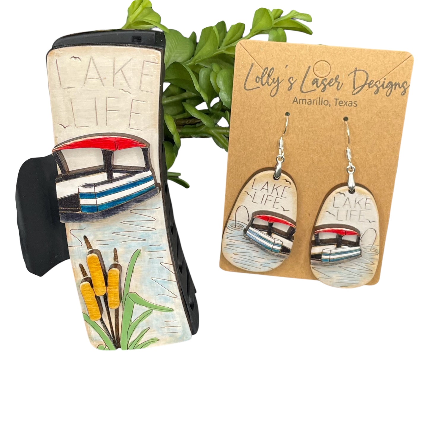 Lake Life Dangle Earrings and 4" Claw Clip
