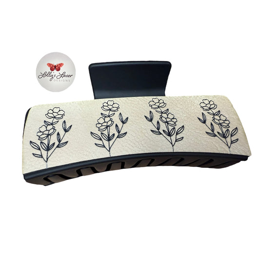 4” Leather Floral Print Hair Clip