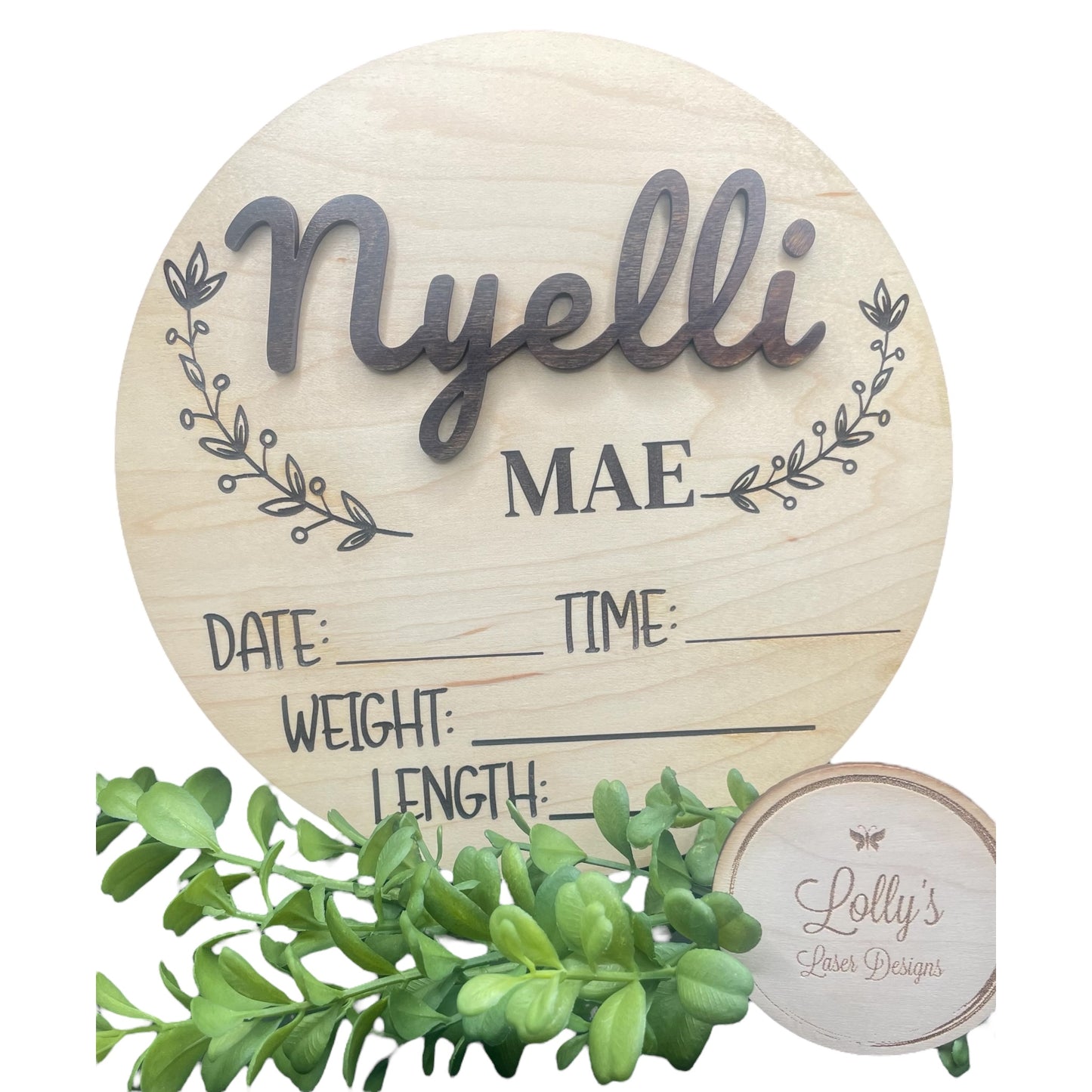 8” Custom Wooden Baby Announcement with Name