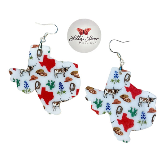 “All About Texas” Texas Shape Dangle Earrings