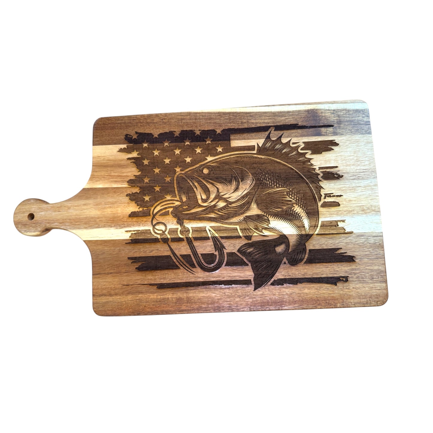 Bass with Flag 15” X 8” Cutting Board
