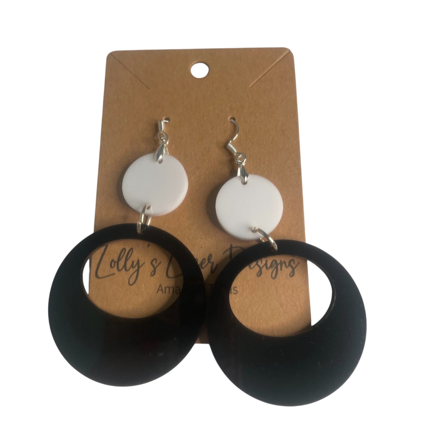 Black Hoop with White Dangle Earrings