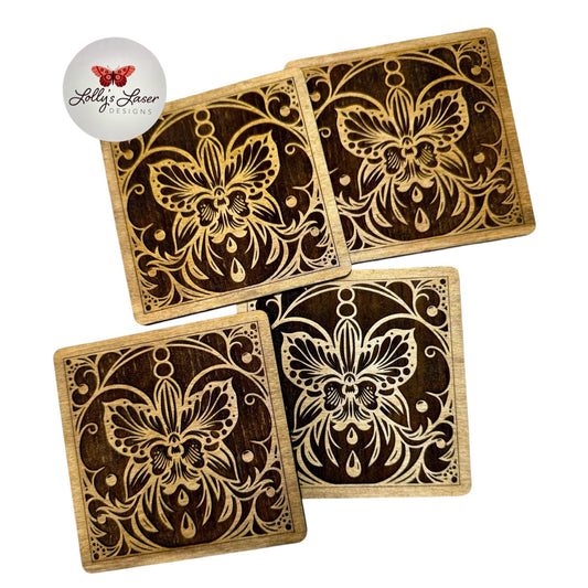 Butterfly Orchid Square Coaster Set