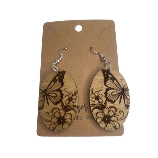 Butterfly w/ Flower Engraved Earrings