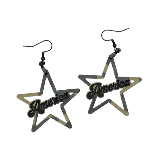 Camo America Engraved Star Earrings