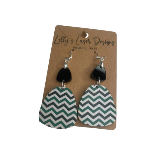 Chevron Green & Black Earrings
