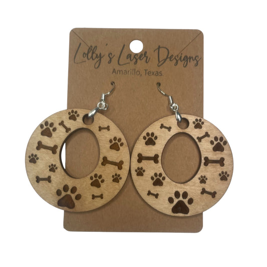 Dog Bone and Paw Dangle Earrings