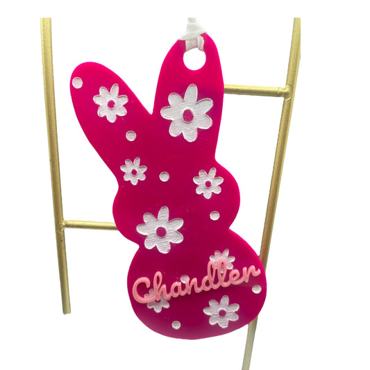 Easter Tag- Acrylic Bunny with Engraved Flowers