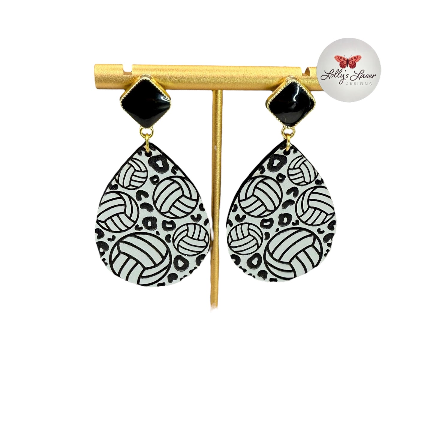Engraved Leopard Volleyball Stud Earring Dangles