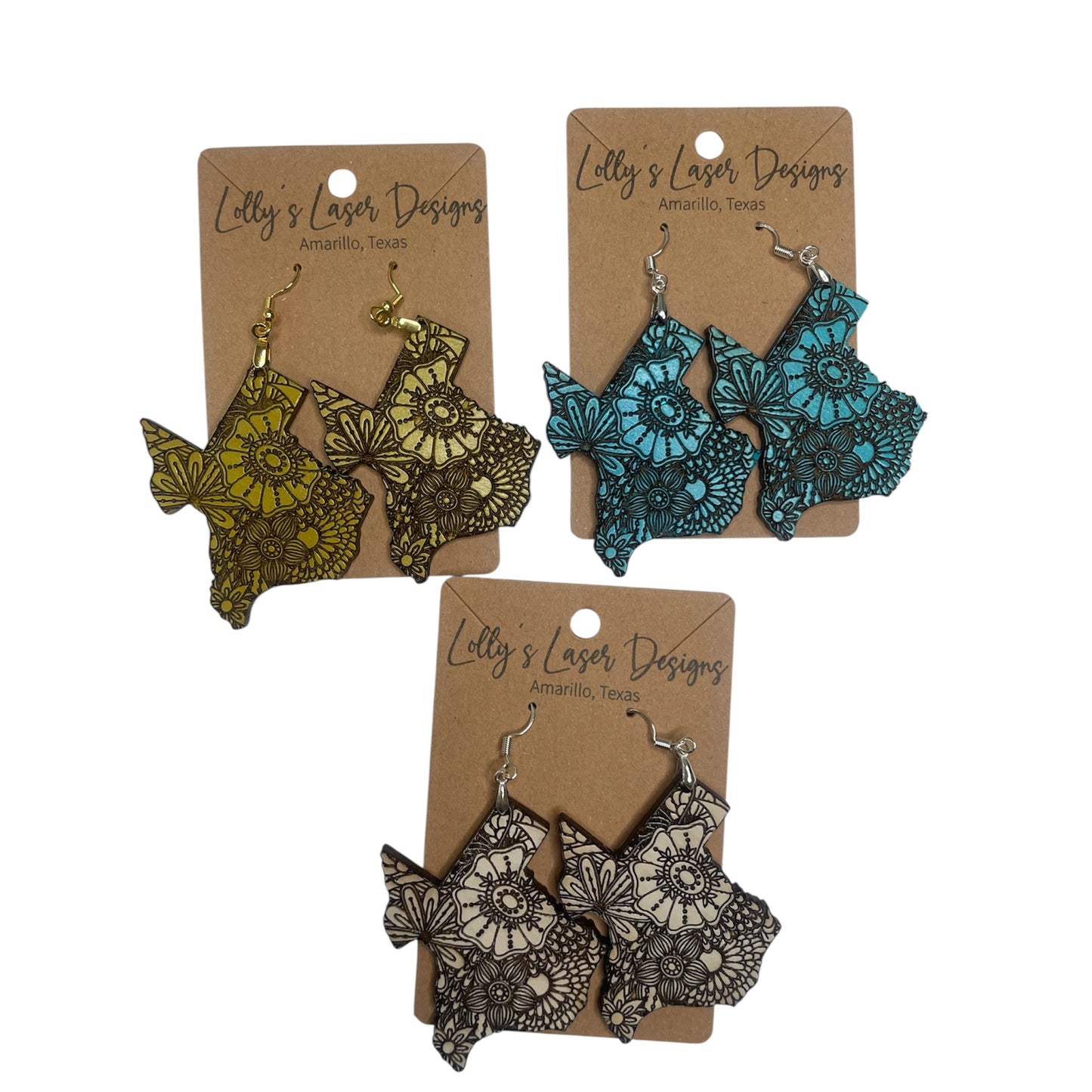 Engraved Texas Dangle Earrings