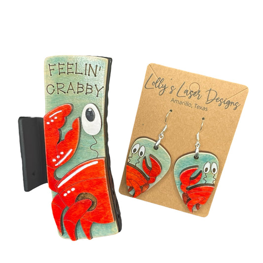 Feeling Crabby Earrings and 4" Hair Clip