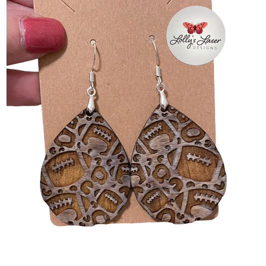 Football Leopard Print Drop Engraved Earrings