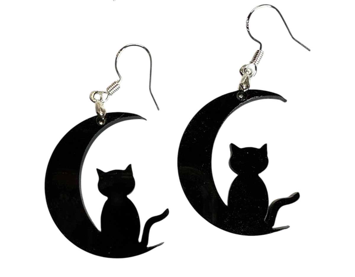 Cat with Moon Earrings