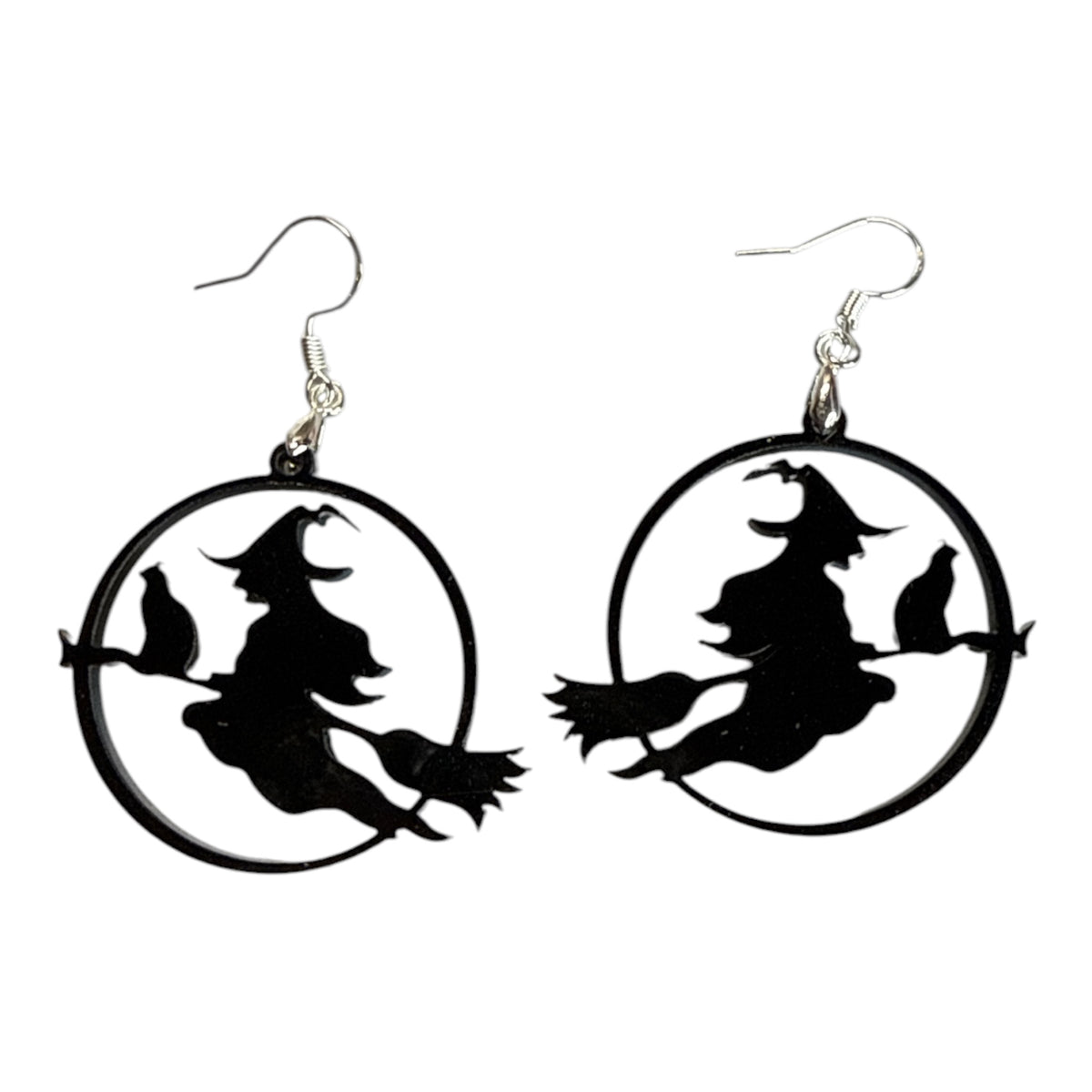 Witch on Broom with Cat Earrings
