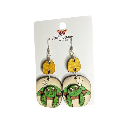 Sea Turtle w/Bubbles Dangle Earrings