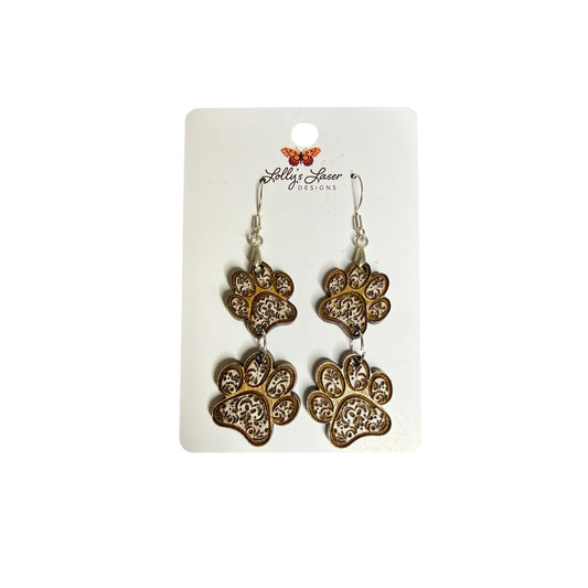 Dual Paw Print Dangle Earrings
