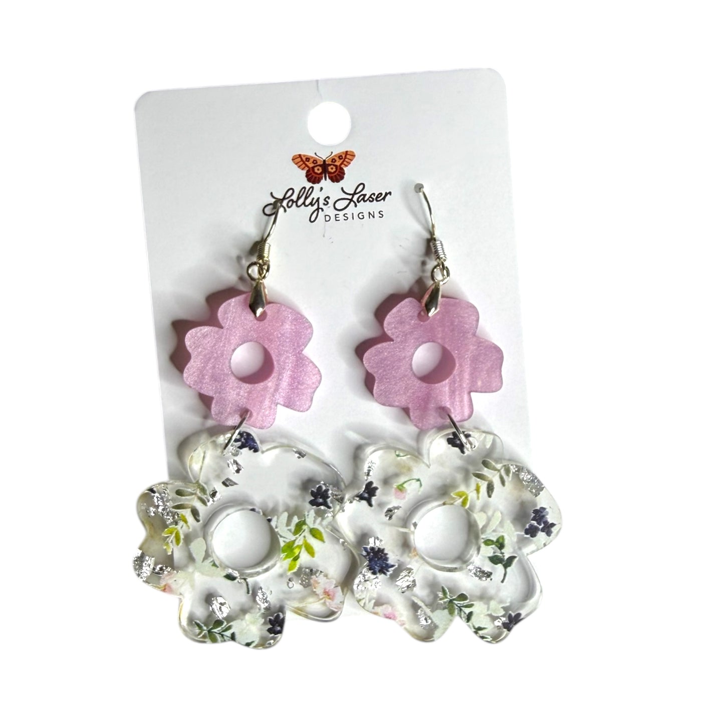 Double Flower Dangle Earrings- Floral Wedding Bells