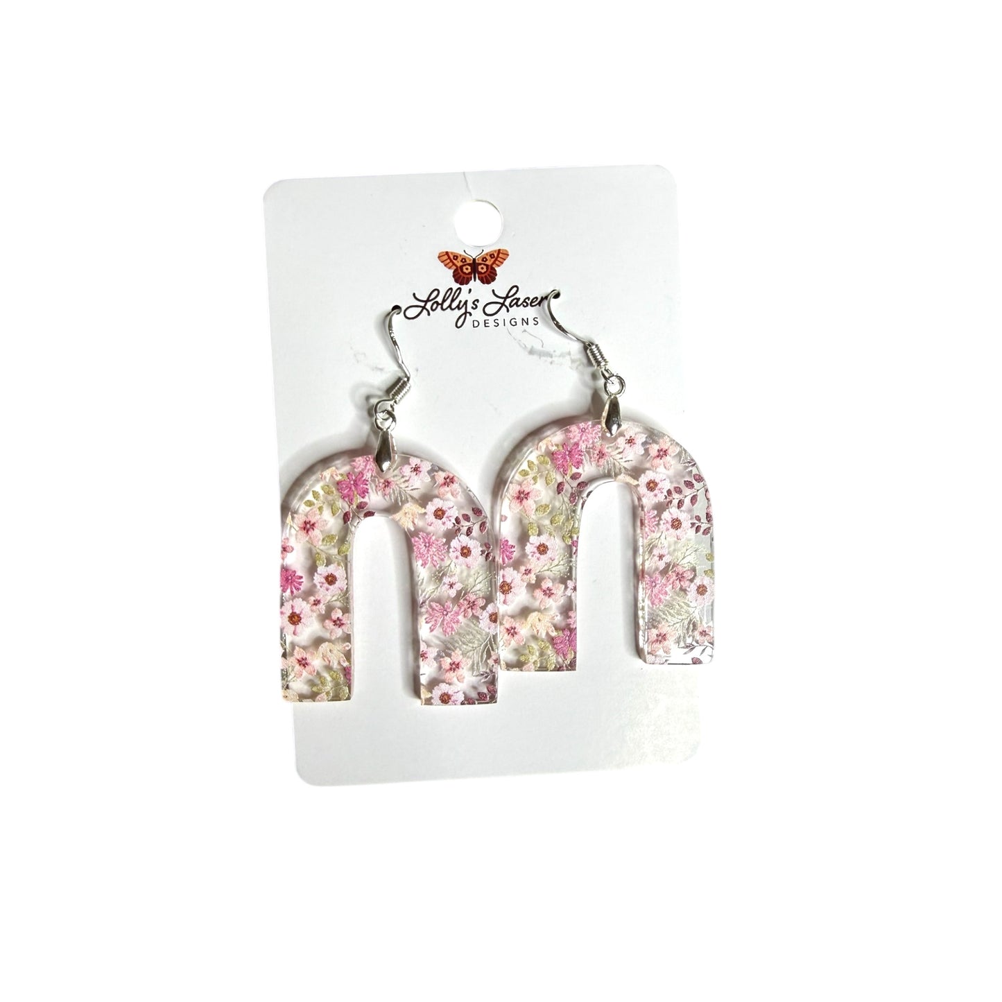 Pink Floral Arch Dangle Earrings
