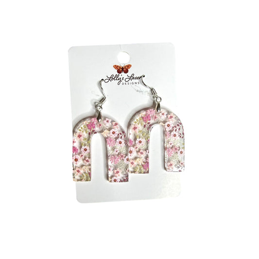 Pink Floral Arch Dangle Earrings
