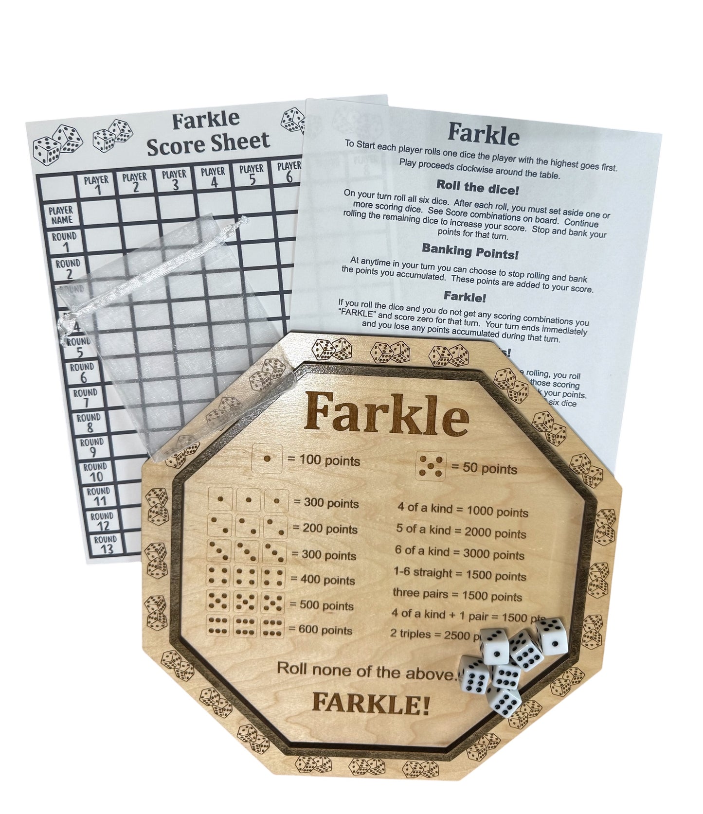 Farkle Game Board with Dice
