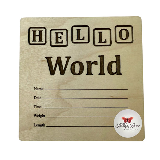 Hello World Square Baby Announcement