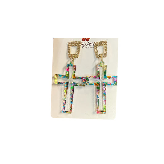 Chunky Glitter Cross Earrings