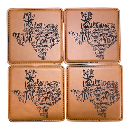 Texas Cities Leatherette Coasters