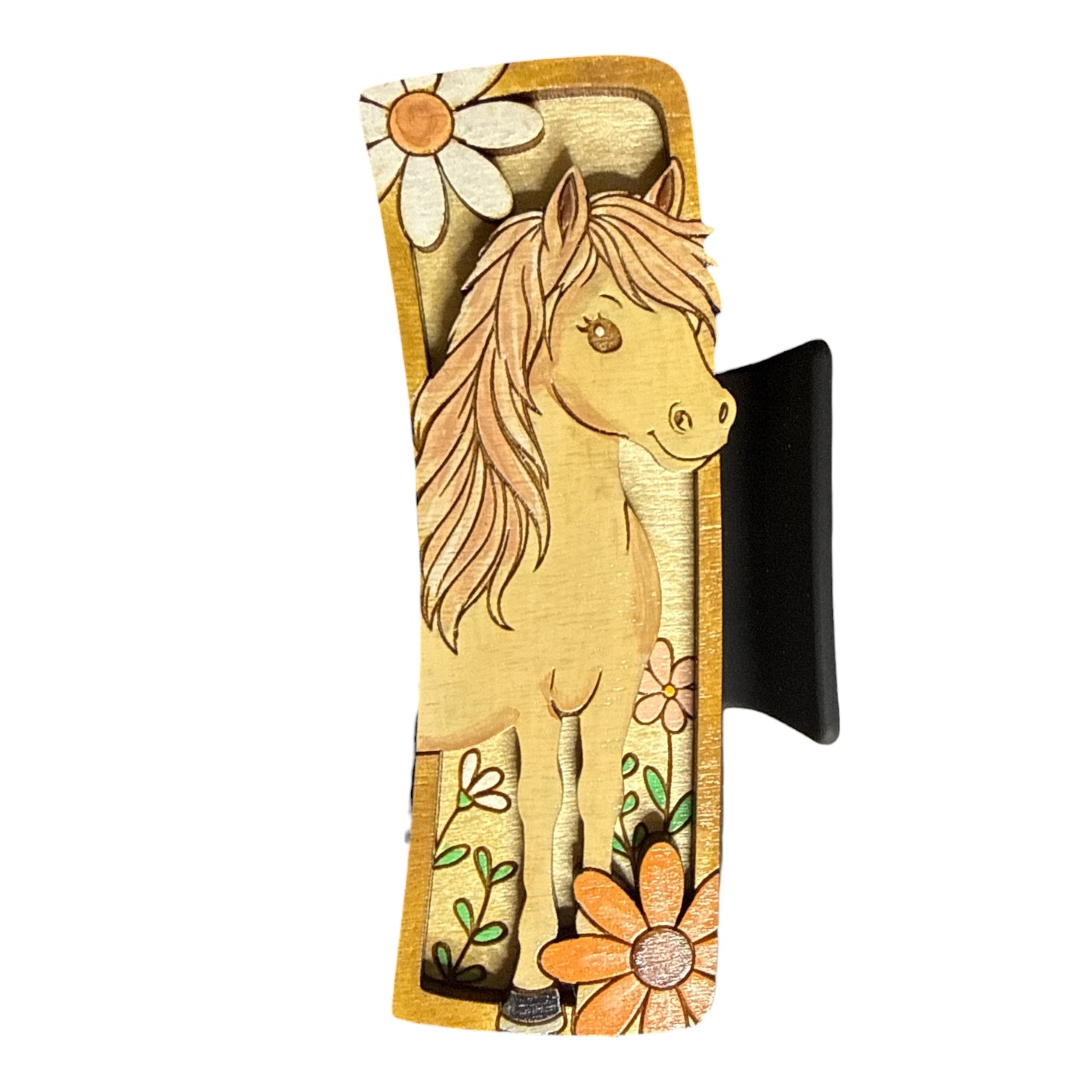4” Horse with Flowers Hair Clip