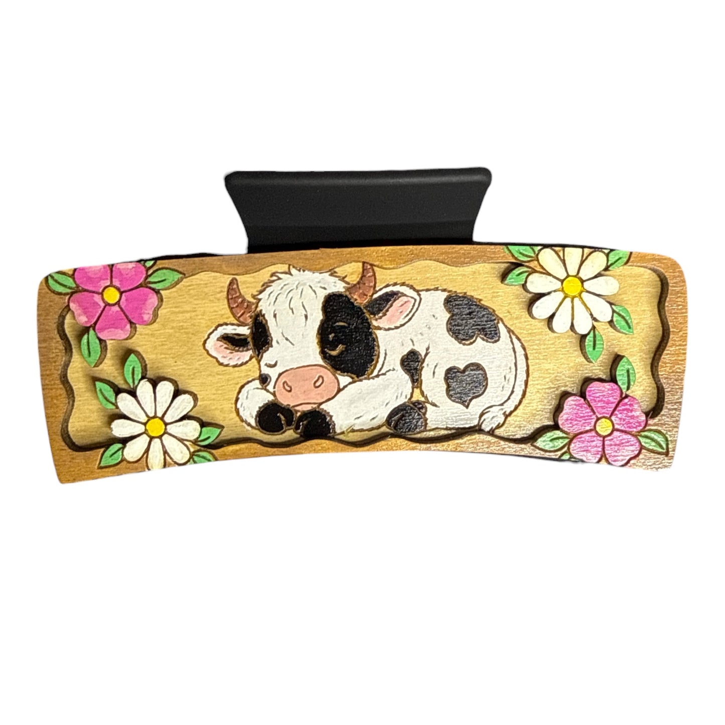 4” Cow with Flowers Hair Clip