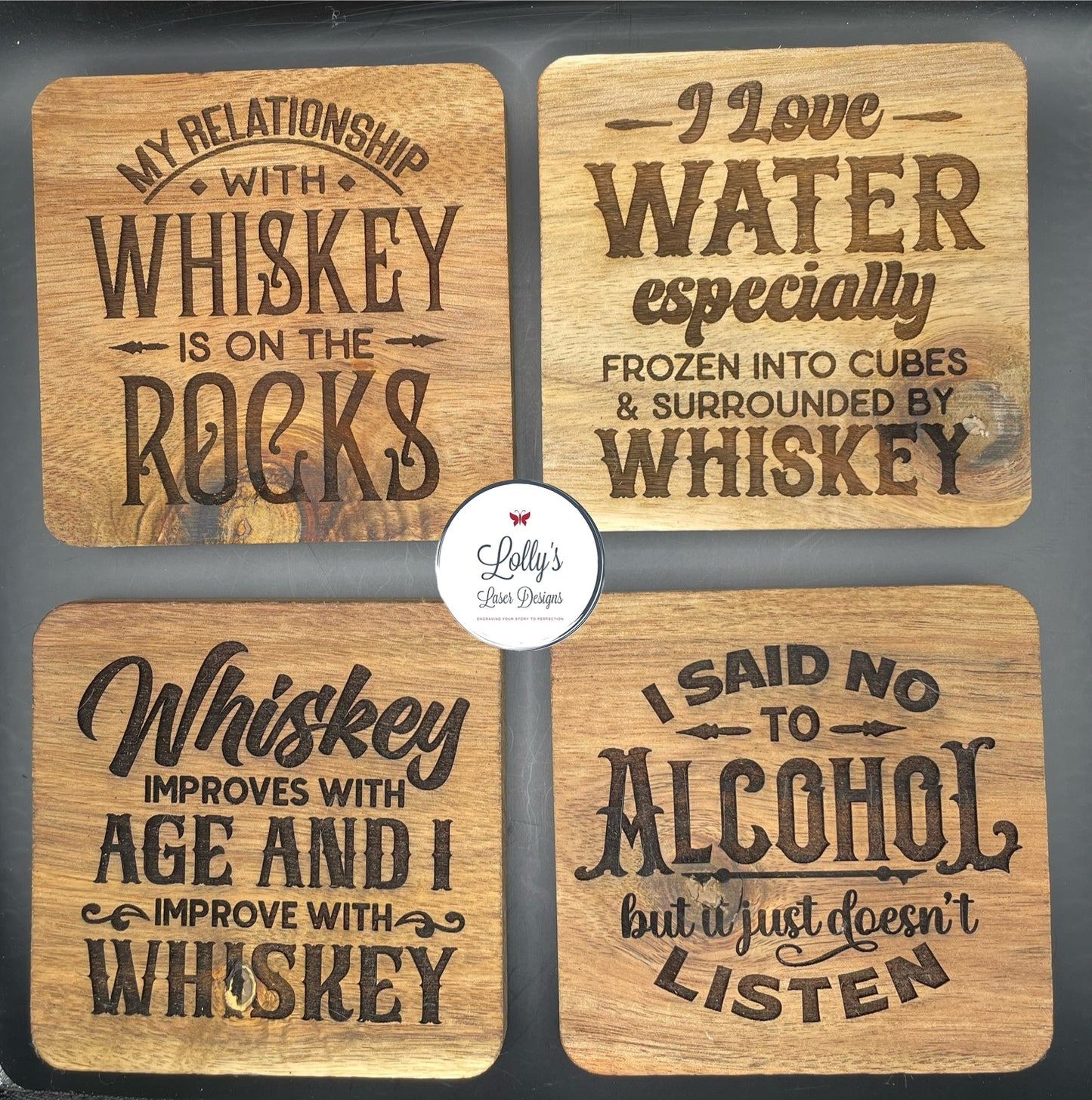 Whiskey Wooden Square Coasters