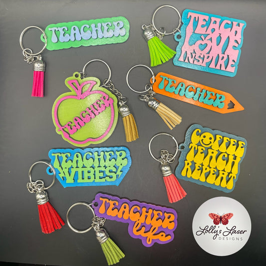 Colored Wooden Teacher Keychain with Tassel