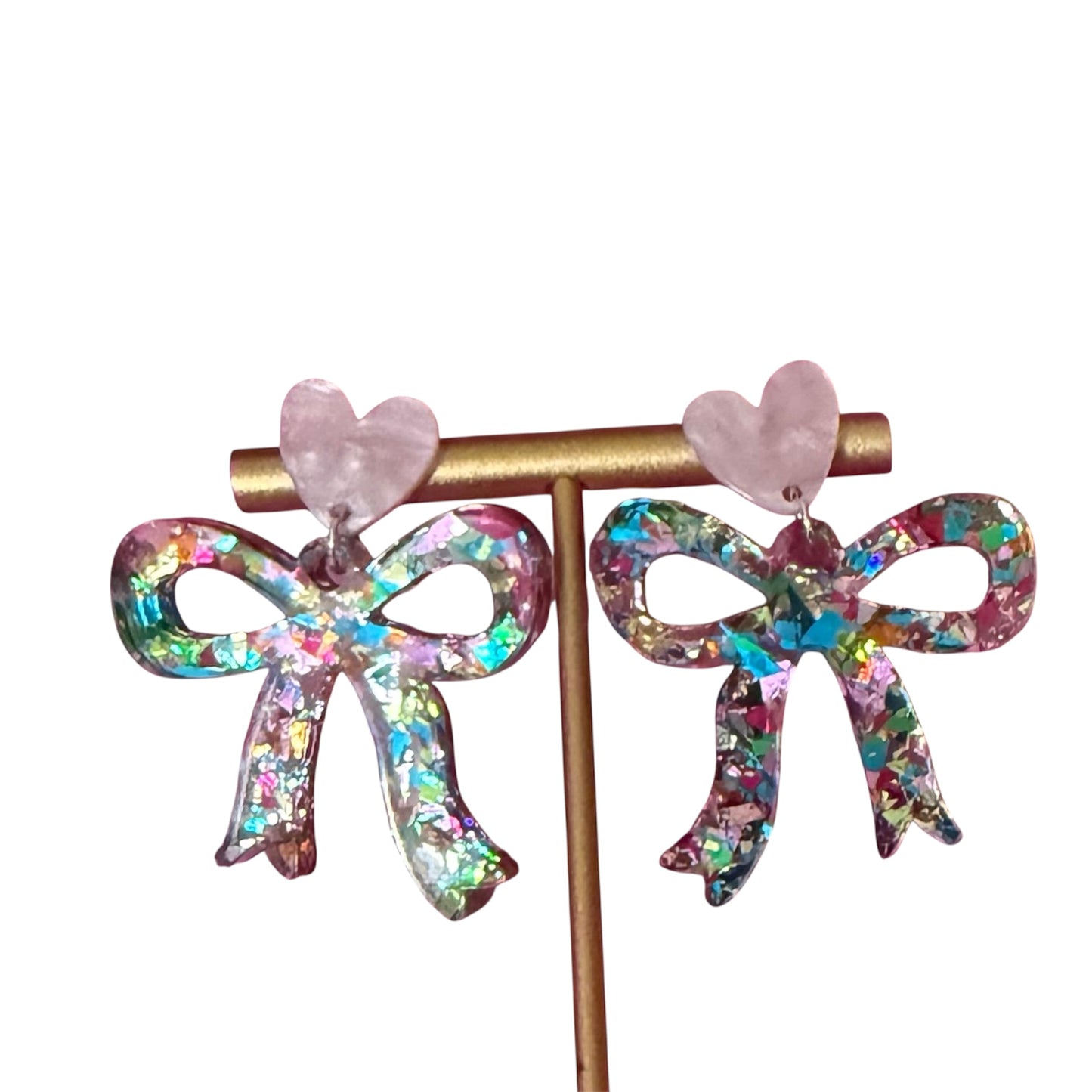 Pastel Chunky Flake Glitter Bow Earrings (heart toppers)