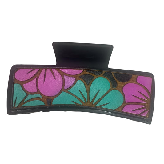 4” Green & Pink Flower Hair Clip