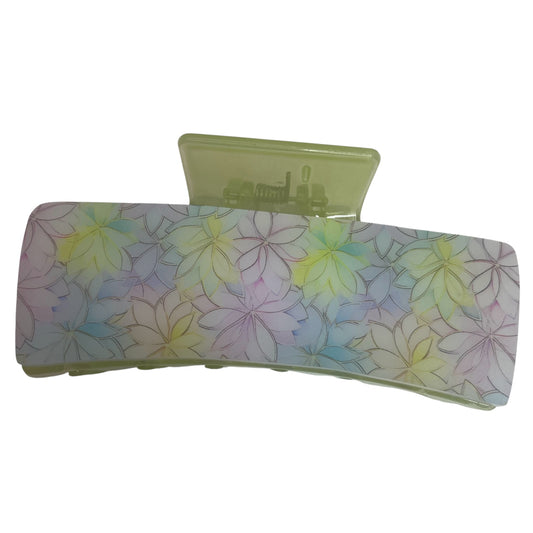 4” Floral On Frosted White Hair Clip